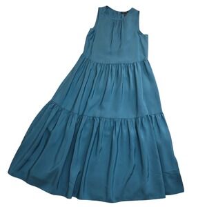Eileen Fisher River Washed Silk‎ Tiered Midi Dress Sleeveless Size XXS NEW $350